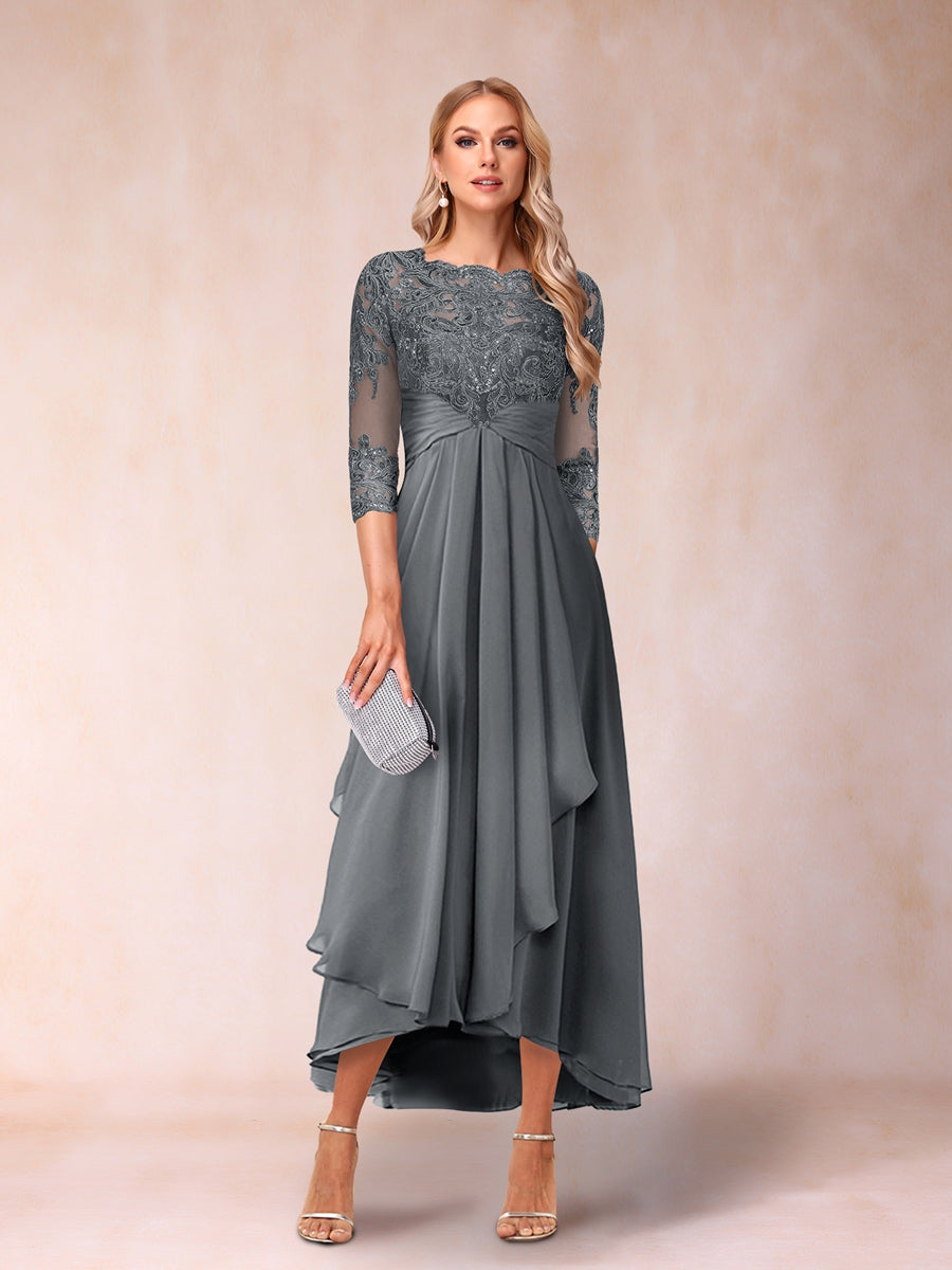 Emmeline Rose Grey front view mother of the bride dress