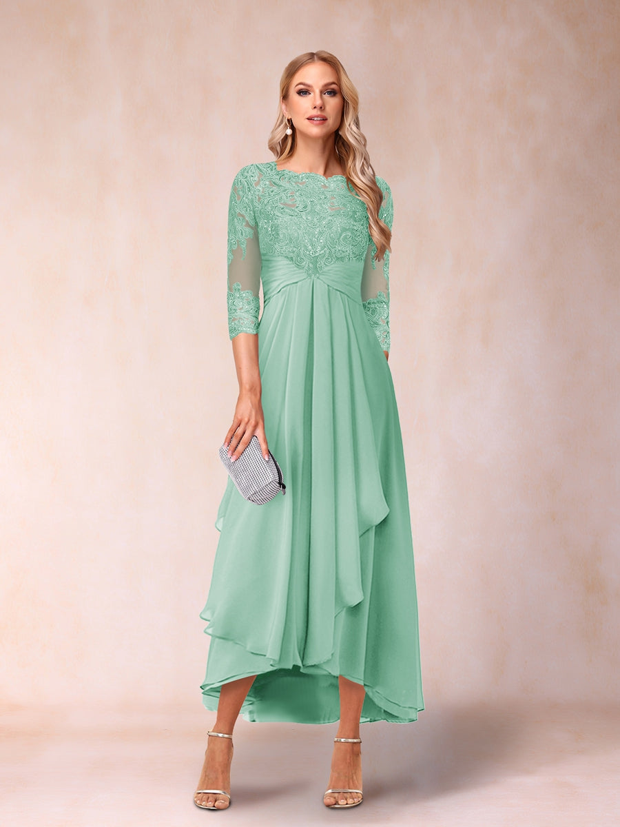 Emmeline Rose Mint Green front view mother of the bride dress