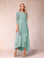 Emmeline Rose Pool Blue front view mother of the bride dress