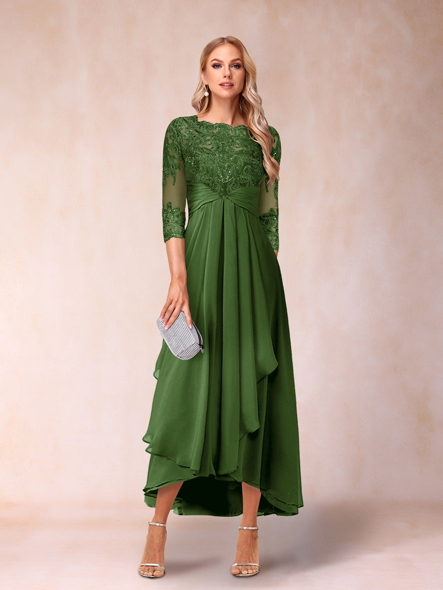 Emmeline Rose Olive Green front view mother of the bride dress
