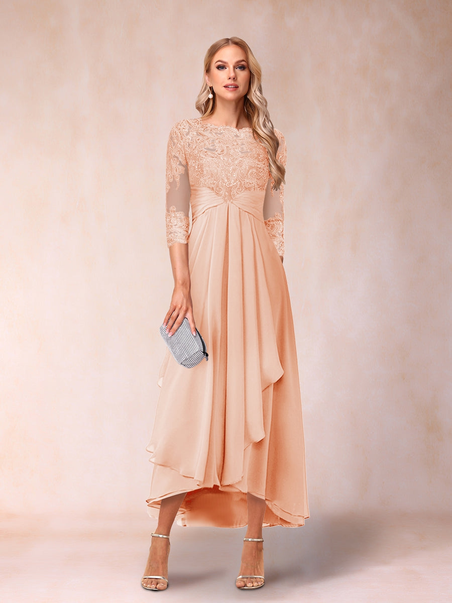 Emmeline Rose Peach front view mother of the bride dress