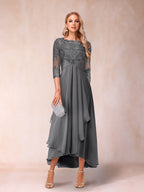 Emmeline Rose Steel Grey front view mother of the bride dress