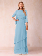 Cressida Fern Sky Blue front view mother of the bride dress