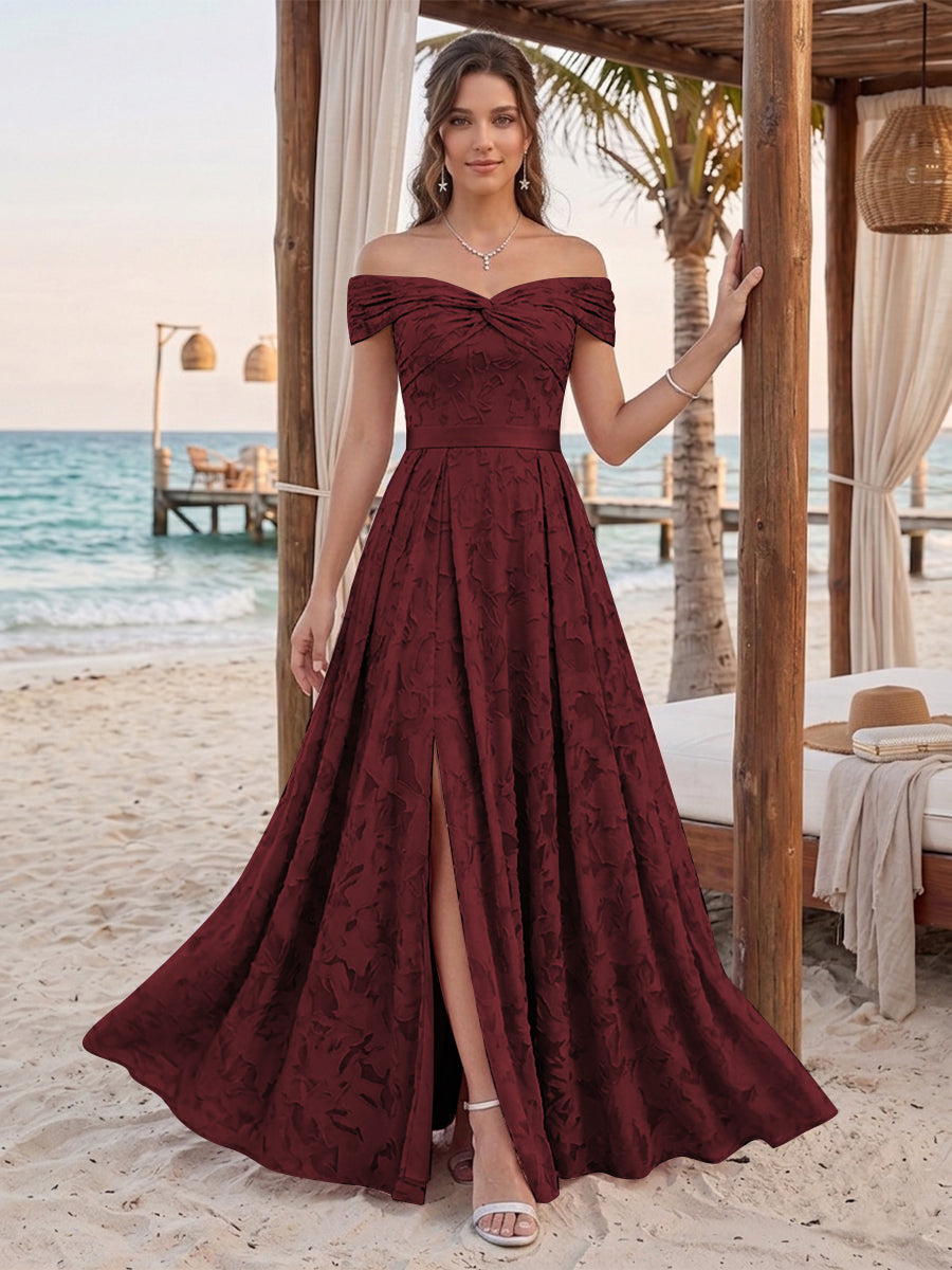 Clarisse Burgundy front view bridesmaid dress