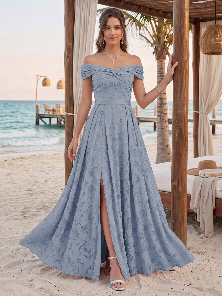Clarisse Dusty Blue front view bridesmaid dress