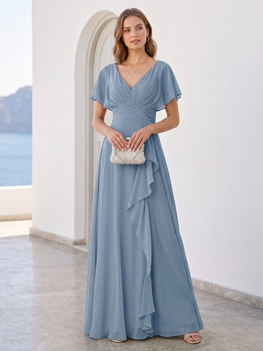 Quenby Dusty Blue front view wedding guest dress