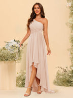 Valentina Champagne front view bridesmaid dress