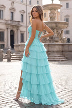 Blush Chiffon Evening Dress with Sweetheart Neckline and Ruffles