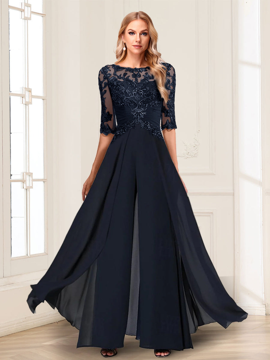 Vianne navy blue front view mother of the bride outfit