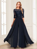 Vianne navy blue front view mother of the bride outfit
