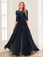 Vianne navy blue front view mother of the bride outfit