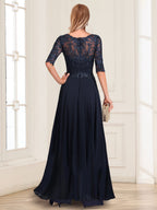 Vianne navy blue back view mother of the bride outfit