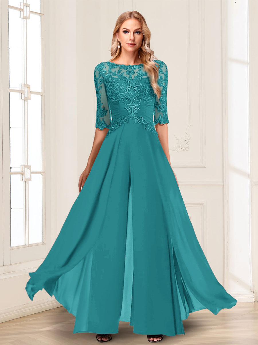 Vianne pool blue front view mother of the bride outfit