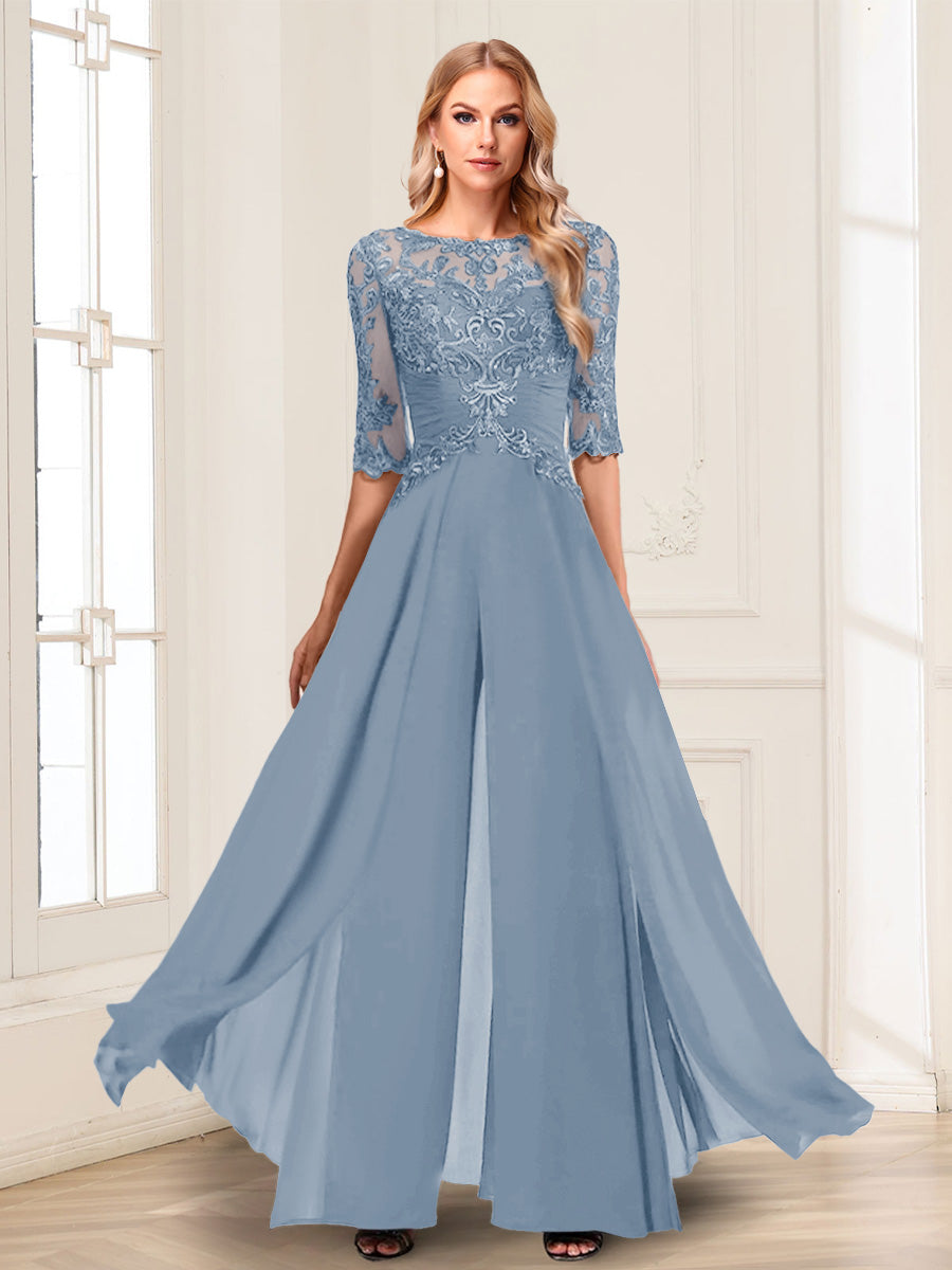 Vianne dusty blue front view mother of the bride outfit
