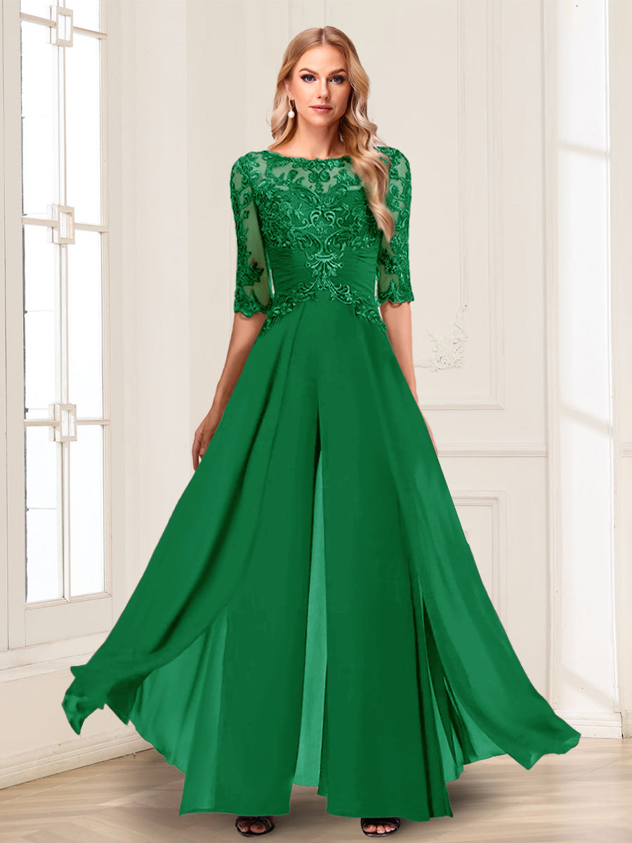 Vianne forest green front view mother of the bride outfit