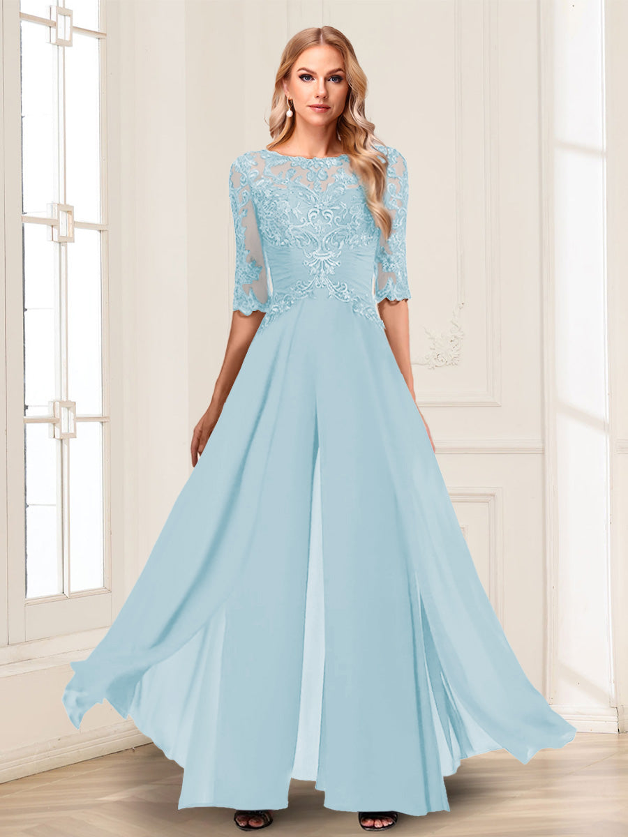 Vianne sky blue front view mother of the bride outfit