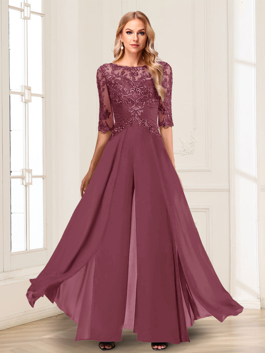 Vianne plum front view mother of the bride outfit