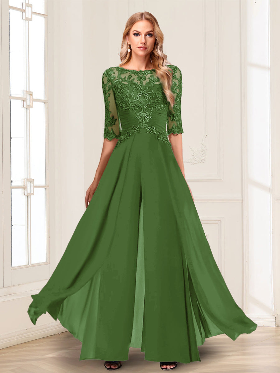 Vianne olive green front view mother of the bride outfit