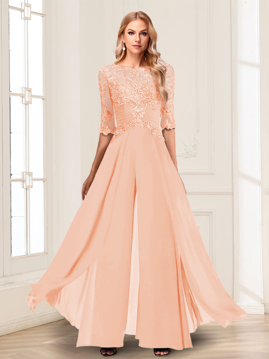 Vianne peach front view mother of the bride outfit