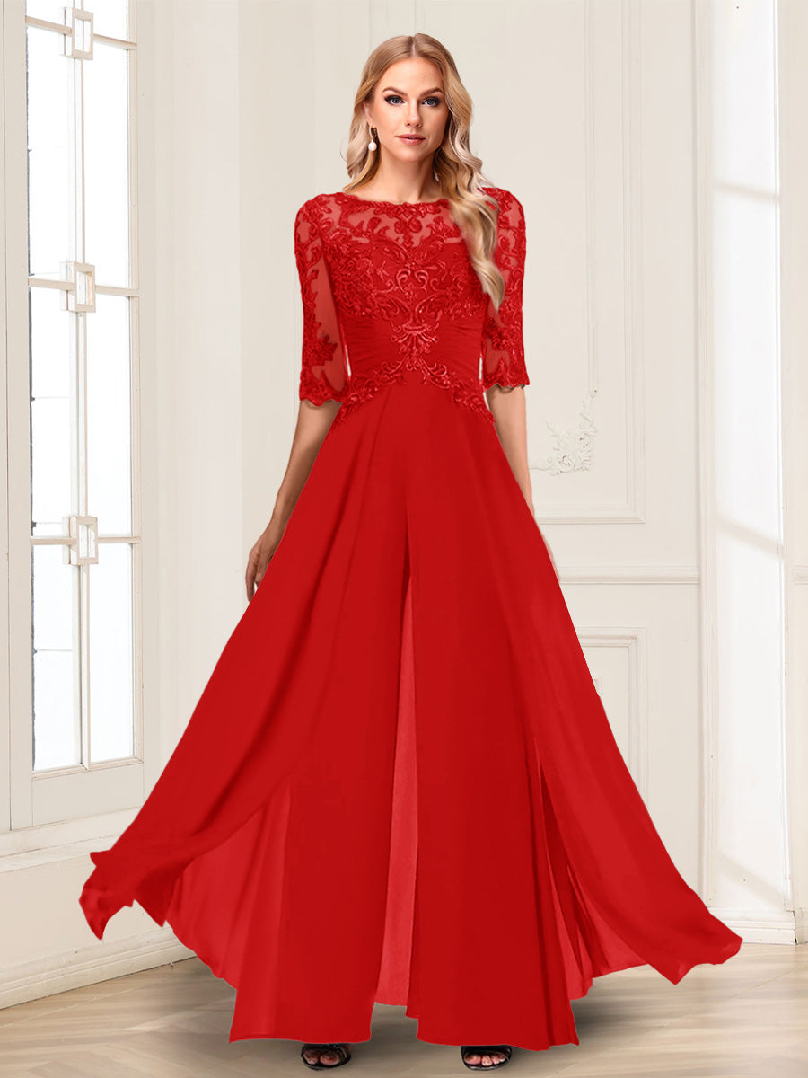 Vianne red front view mother of the bride outfit