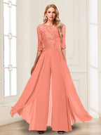 Vianne coral front view mother of the bride outfit