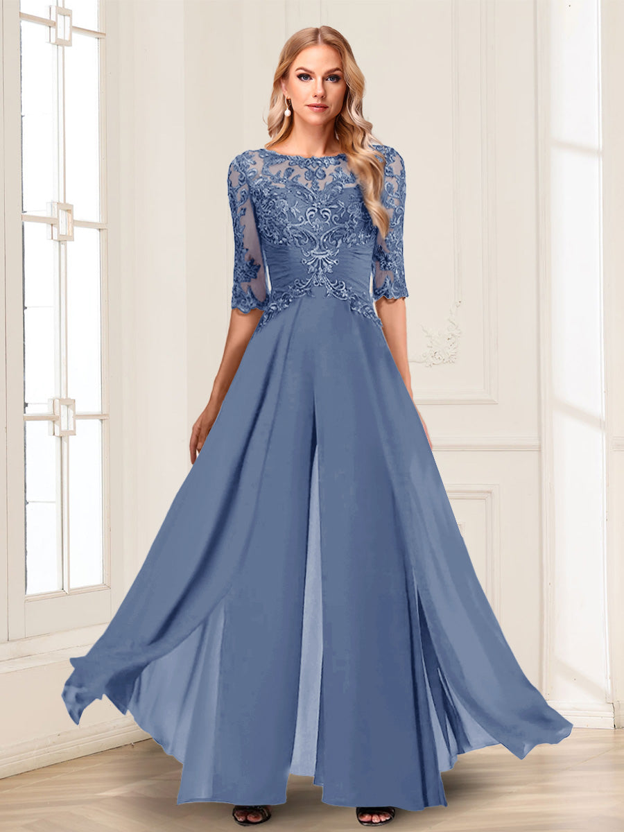 Vianne steel blue front view mother of the bride outfit