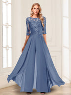 Vianne steel blue front view mother of the bride outfit