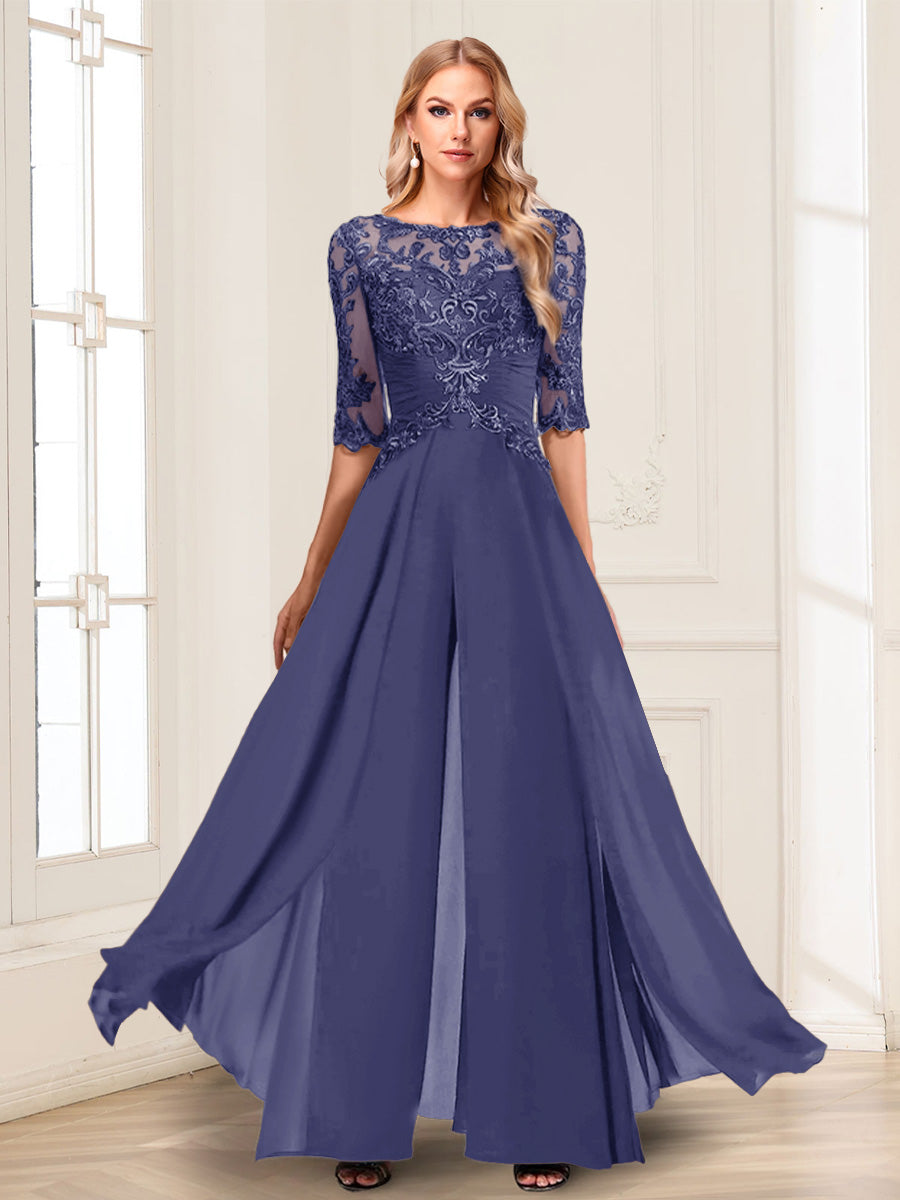 Vianne dusty blue alternate front view 2 mother of the bride outfit