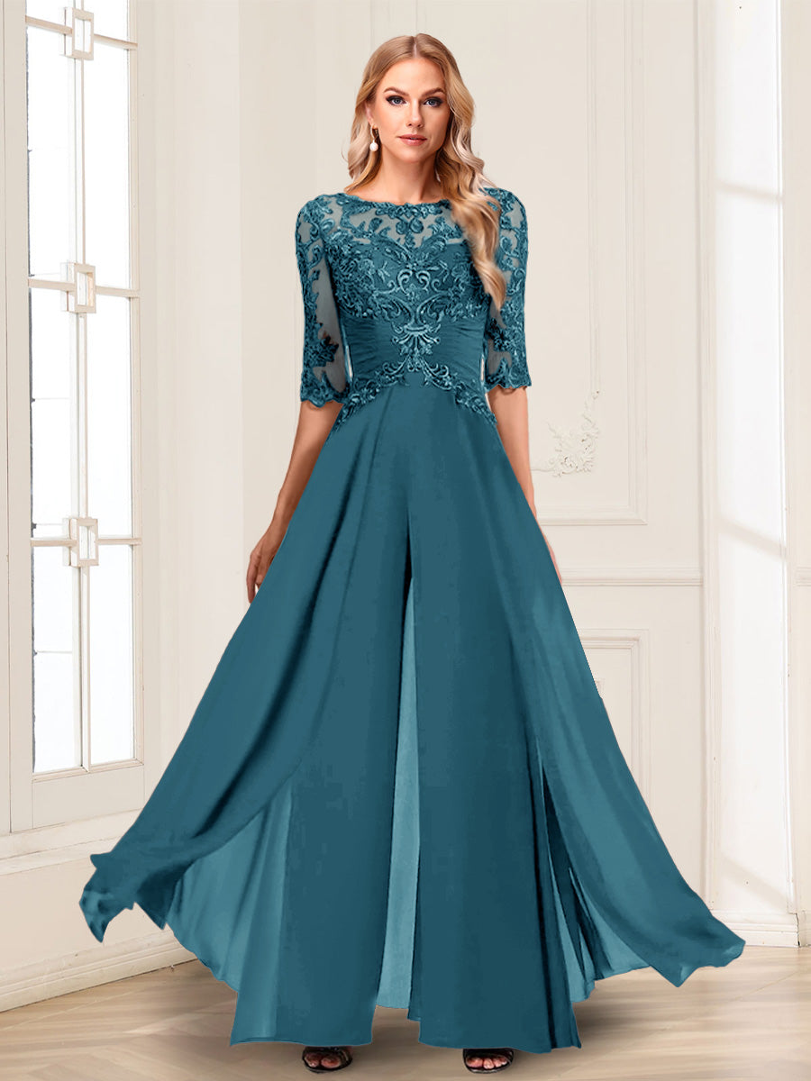 Vianne teal front view mother of the bride outfit