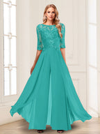 Vianne turquoise front view mother of the bride outfit