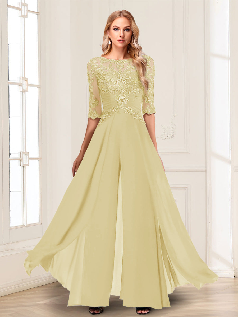 Vianne yellow front view mother of the bride outfit