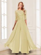 Vianne yellow front view mother of the bride outfit