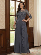 Sylvia Colette Dusty Blue front view mother of the bride dress