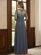 Sylvia Colette Dusty Blue back view mother of the bride dress