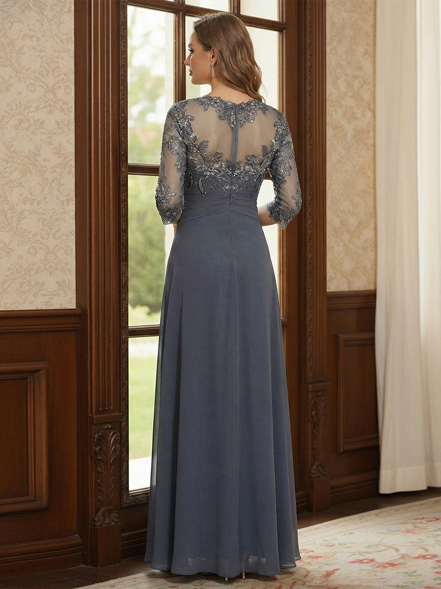 Sylvia Colette Dusty Blue back view mother of the bride dress