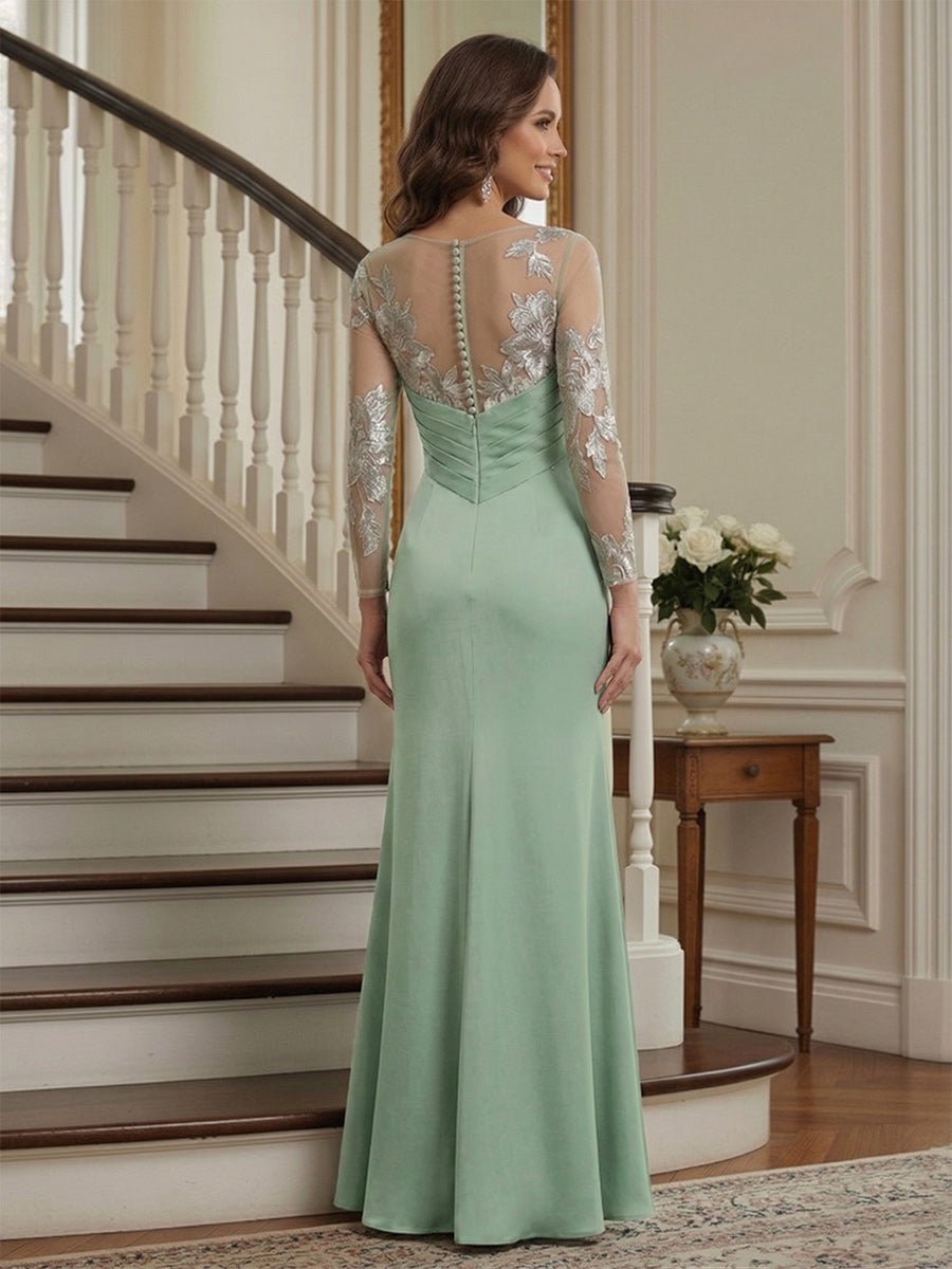 Victoria Rose Sage Green back view mother of the bride dress