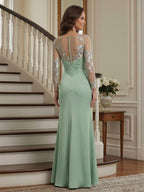 Victoria Rose Sage Green back view mother of the bride dress