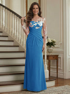 Victoria Rose Ocean Blue front view mother of the bride dress