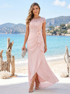 Calista pearl pink front view mother of the bride dress