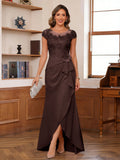 Calista brown front view mother of the bride dress