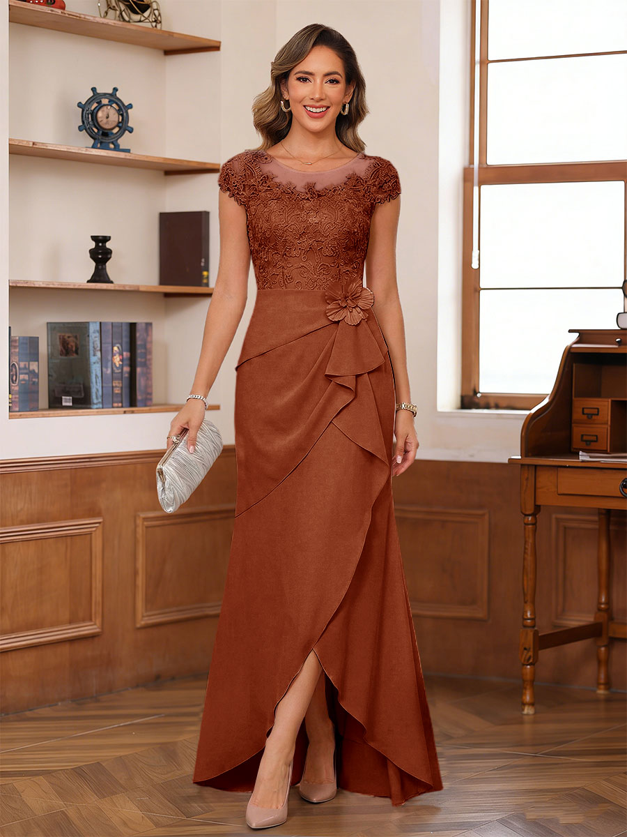 Calista burnt orange front view mother of the bride dress