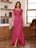 Calista fuchsia front view mother of the bride dress