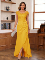 Calista gold front view mother of the bride dress