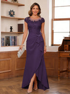 Calista grape front view mother of the bride dress