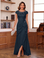 Calista navy blue front view mother of the bride dress