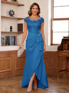 Calista ocean blue front view mother of the bride dress