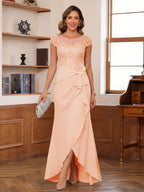 Calista peach front view mother of the bride dress