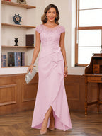 Calista rose pink front view mother of the bride dress