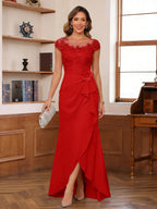 Calista red front view mother of the bride dress
