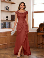 Calista rust front view mother of the bride dress